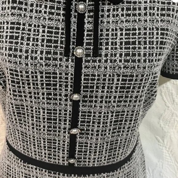 Karl Lagerfeld Jacquard Bow Neck Pearl Button Fit And Flare Dress, size 6 - Picture 12 of 16
